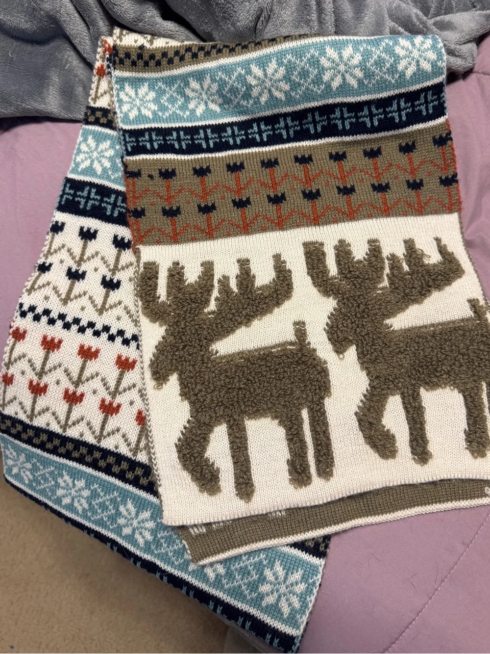 Cozy Fair Isle Moose Knit Scarf